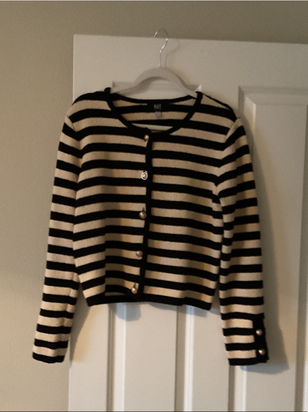 Kut from the Kloth Black and Cream Striped Button-Front Cardigan